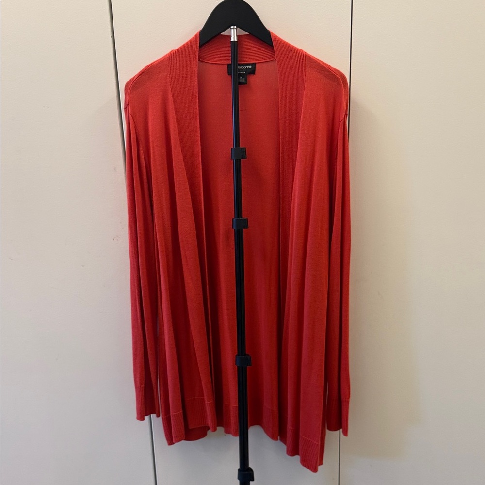 Liz Claiborne Vibrant Coral Open Cardigan